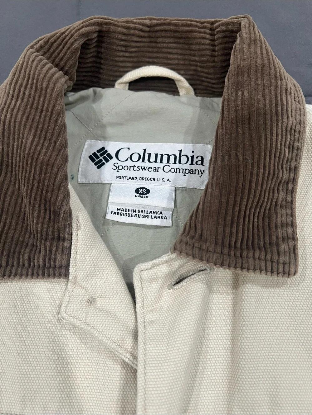 Columbia Men’s Cream Field Coat with Brown Corduroy Collar